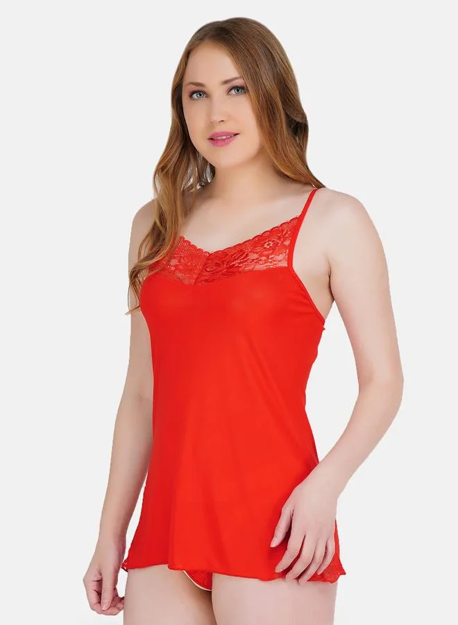 Take Two Women Red Self Design Lace Lingerie Set By Hill Islands